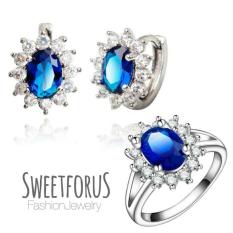 Kate Middleton Ring Inspires 18K Gold Plated Blue Sapphire Cincin - Olcq71