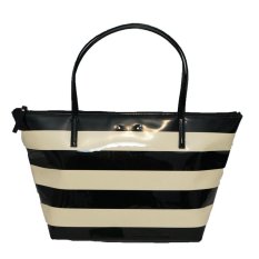 Kate Spade Penn Valley Sophie Black Cream Stripe Tote - Hitam/Putih