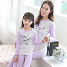 Katun Lycra Lengan Panjang Model Musim Semi Anak-anak Pakaian Dalam Baju Rumah (Keranjang Bunga Ungu)