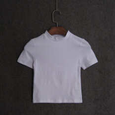 Warna Polos Terkena Pusar Ramping Atasan Ayat Pendek Kaos (Putih)