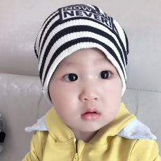 Katun Sayang Topi Baru Bayi Baru Lahir Topi Bayi Helm (0-48 Bulan + Hitam Panjang Lengan Lengan Bergaris)