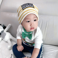 Katun Sayang Topi Baru Bayi Baru Lahir Topi Bayi Helm (0-48 Bulan + Kuning Lengan Bergaris)