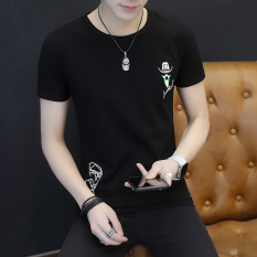 Katun Sederhana Pria Lengan Pendek Kaos Baju Dalaman (Hitam)