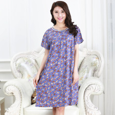 Gaun Tidur Katun Sutra Musim Panas Baju Rumah Kasual Katun Buatan (Ungu Boneka Beruang (Rok Rok))