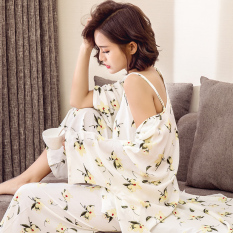 Katun Sutra Perempuan Musim Panas Bagian Tipis Jubah Tidur Baju Tidur (2635 Warna Beras Bunga)