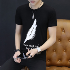 Katun Warna Solid Lengan Pendek Pria Baju Dalaman Kaos (Hitam)