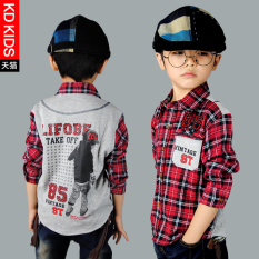 KD Korea Fashion Style Anak Mantra Warna Kotak-kotak Lengan Panjang Kemeja (Merah)