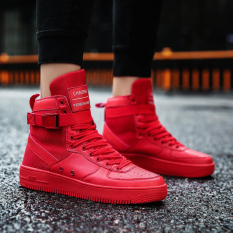 Korea Modis Gaya Pria Berlari Sepatu Trendi Kets Putih (Merah)