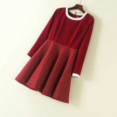 Kecil Kotak-kotak Korea Fashion Style Sutra Cerah Baru Ritsleting Gaun Rok (Gambar Warna Gaun) baju wanita dress wanita Gaun wanita