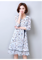 Kecil segar baru gaun sifon bunga dan bagian panjang (Gambar warna) baju wanita dress wanita Gaun wanita