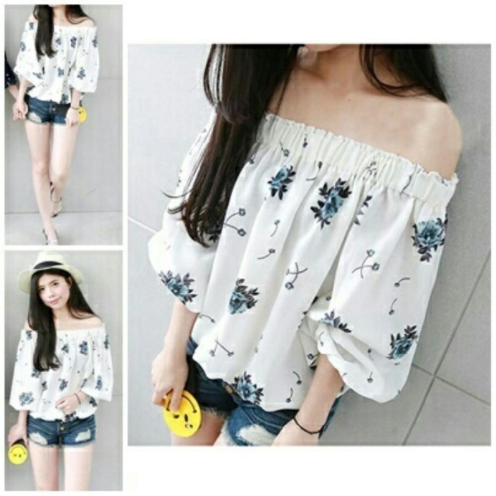 Kedai baju blouse wanita murah berkualitas / blouse murah / blouse sabrina rose navy- O