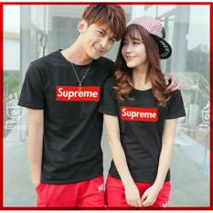 Kedai baju kaos couple murah berkualitas / t-shirt pasangan / CP Supreme hitam - LZ