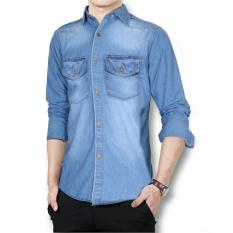 Kedai baju Kemeja Jeans Pria Murah Berkualitas / Jeans Alvino Biru Muda - IA