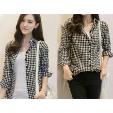 Kedai_baju Blouse Murah / Atasan Wanita / Hem Kotak / Kemeja Kotak - Hitam