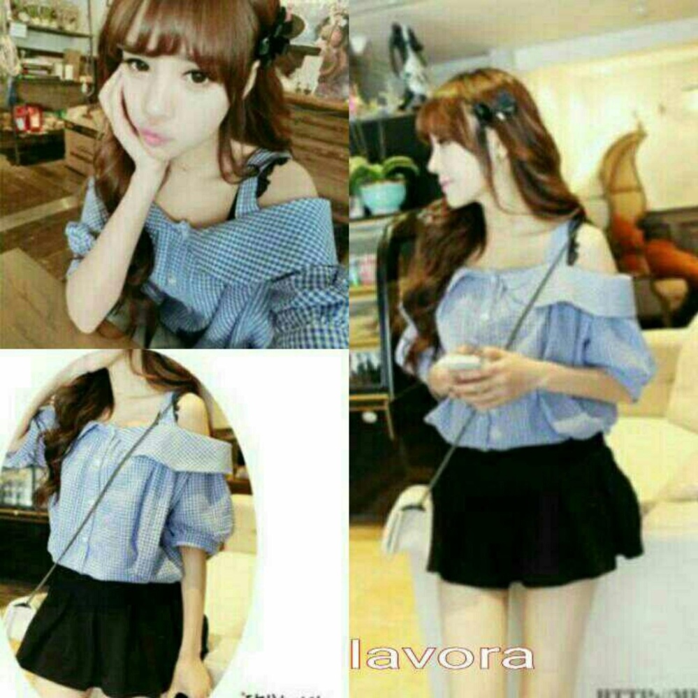 Kedai_Baju Blouse Wanita Havora / Blouse Cewek / Shirt Wanita / Blouse Korean Style / Blouse Modern / Sabrina Wanita NR - Biru