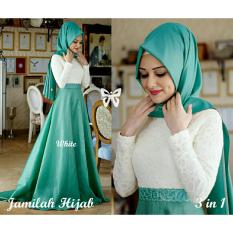 Kedai_baju Pakaian Muslim / Gamis Hijab 3in1 Jamilah - Putih Tosca