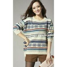 Kedai_Baju Sweater Motif Batik / Baju Tebal / Baju Jalan / Kaos Sweater Rajut/ Sweater Lengan Panjang NR - Putih