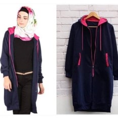 KEI'S jaket sweater wanita long hodie zipper navy fashion hijab termurah