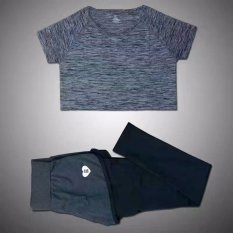 Kelabu Perempuan Berlari Lari Olahraga Kebugaran Yoga Palsu Dua Potong Setelan Legging + T-shirt Yang Menjalankan The Sports Yoga Yang Ditetapkan