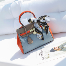 Kelly Kulit Perempuan Baru Memukul Warna Tas Selempang Tas Model Hermes (Abu-Abu Dengan Oranye)