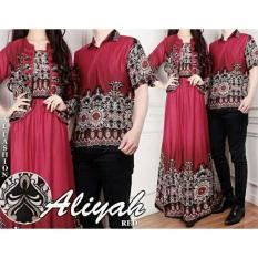 Kembar Couple Gamis Set Aliyah Maroon - (Gamis Wanita +Bolero + Kemeja Pria )