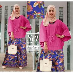 Kembar Stelan Celana Kulot Plus Blouse Batwing Belvina3 Warna Pink (No Pasmina)
