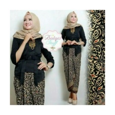 Kembar Stelan Kebaya Kutubaru Kombinasi Elnira Hitam(Tanpa Pasmina)
