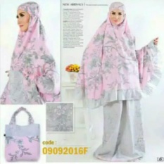 Kembar Stelan Mukena Katun Jepang Bellarose Pink-Abu + Tas Cantik