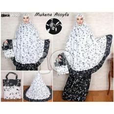 Kembar Stelan Mukena Katun Jepang Bellarose Putih-Hitam+ Tas Cantik