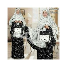 Kembar Stelan Mukena Katun Jepang Flower Putih-Hitam