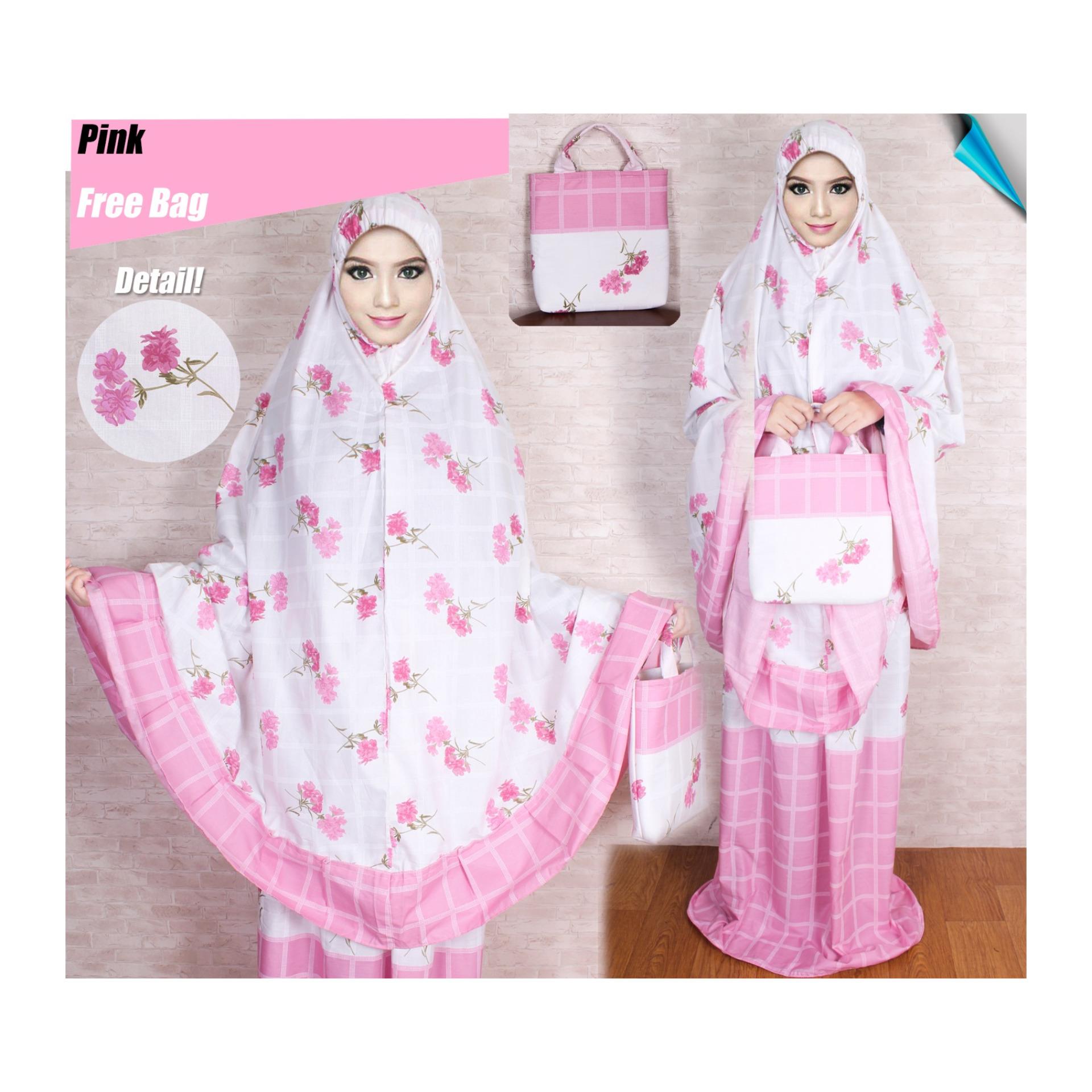 Kembar Stelan Mukena Katun Jepang Kotak Flow Pink