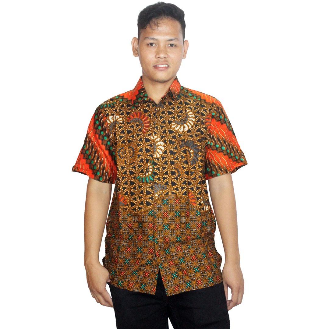 Kemeja Batik Katun Pria, Batik Kerja Kantor Lengan Pendek (HKS001-14)