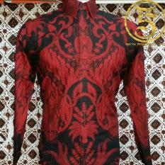 Kemeja batik merah lengan panjang pria - kemeja batik solo