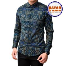 Kemeja Batik Songket Pria Panjang Kerja Kantor Slimfit / Baju Batik Hijau Tosca
