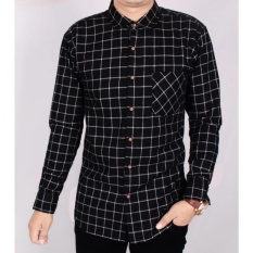 Kemeja Flanel Pria lengan panjang hitam kotak-kotak