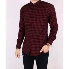 Kemeja Flanel Pria Lengan Panjang / Kemeja Flannel Cowok Kerja Kantoran / Baju Distro Formal Kotak Exclusive 4093 Merah Hitam Planel