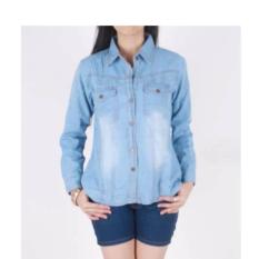 Kemeja Jeans Denim Wanita Biru Muda