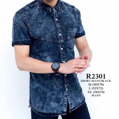 kemeja jeans pria hitam wash kode R2301