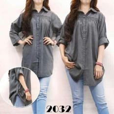 KEMEJA JUMBO DENIM ABU [Atasan Wanita Blouse 0128] QKU