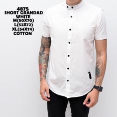 Kemeja Kasual Pria Kemeja Kerja Kemeja Kantor - short Grandad White Cotton 4875 - Kemeja Polos Lengan Pendek Collar Shanghai