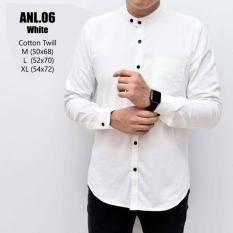 kemeja katun pria lengan panjang putih polos model baju koko murah