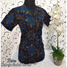 Kemeja Kerja Endek Wanita / Kemeja Kerja Leher Lipat Wanita - Biru