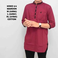 Kemeja Koko Pakistan Baju Gamis Muslim Baju Qurta Pria Lengan 3/4 Marun List Hitam