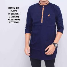 Kemeja Koko Pakistan Baju Gamis Muslim Baju Qurta Pria Lengan 3/4 Navy List