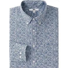 KEMEJA PANJANG UNIQLO EXTRA FINE COTTON BROAD CLOTH PRINTED SHIRT ORIGINAL - SEAGRASS NAVY