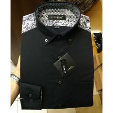 Kemeja Pria Alisan Slimfit Panjang Hitam Kombinasi Pundak Batik - Yhjjkb