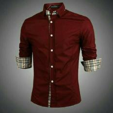 Kemeja Pria Berry Maroon Combi Burberry - Yaclpw