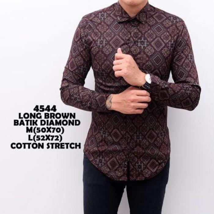 Kemeja Pria Murah Batik Songket Lengan Panjang Baju Resmi Cowok Slim