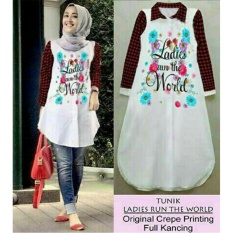 Store Kemeja Tunik Wanita lengan Panjang / Baju terusan / Long Hem / Dress Muslim / Tanpa Pasmina (diesla rldwo) NR D30 - Putih Merah/ Kemeja Formal Wanita / Kemeja Kerja Wanita / Atasan Wanita Casual D3C