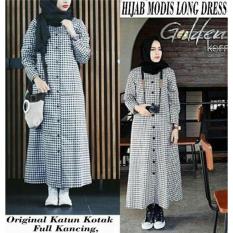 LF Kemeja Tunik Wanita lengan Panjang Bahan Premium / Baju terusan / Long Hem / Tunik Muslimah / Tanpa Pasmina (jabhi dismo) NR D30 - Putih Hitam D3C